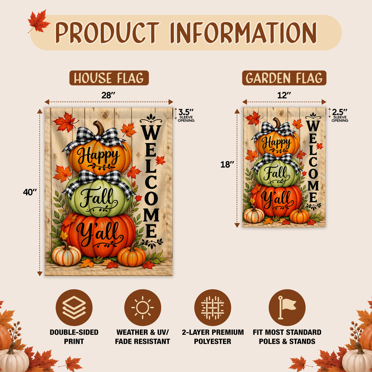 Hello Fall Garden Flag, Welcome Truck Happy Fall Ya'll Floral Pumpkin Outdoor Decor Gift For Family