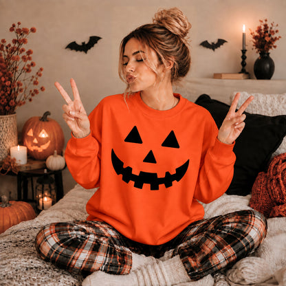 Pumpkin Face Graphic Halloween Sweatshirt, Jack O Lantern Custom Shirt, Funny Halloween Gift