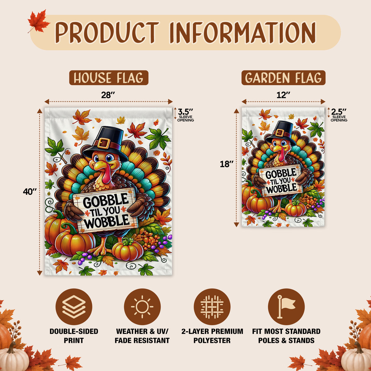 Thanksgiving Garden Flag Turkey GOBBLE WOBBLE Chestnuts Pumpkin Family Home Decor Gift For Family
