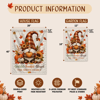 Personalized Thanksgiving Family Flag, Gnome Fall Garden Custom Family Name, Outdoor Decor Gift For Family