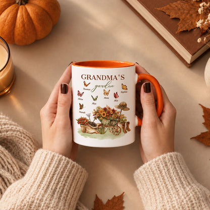 Personalized Grandma’s Garden Mug, Custom Grandkids, Thanksgiving Autumn Gift For Grandma