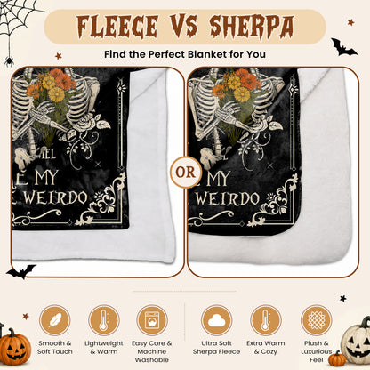 Personalized Skeleton Couple Fleece & Sherpa Blanket, Gothic Blanket with Roses, Halloween Gift for Couples