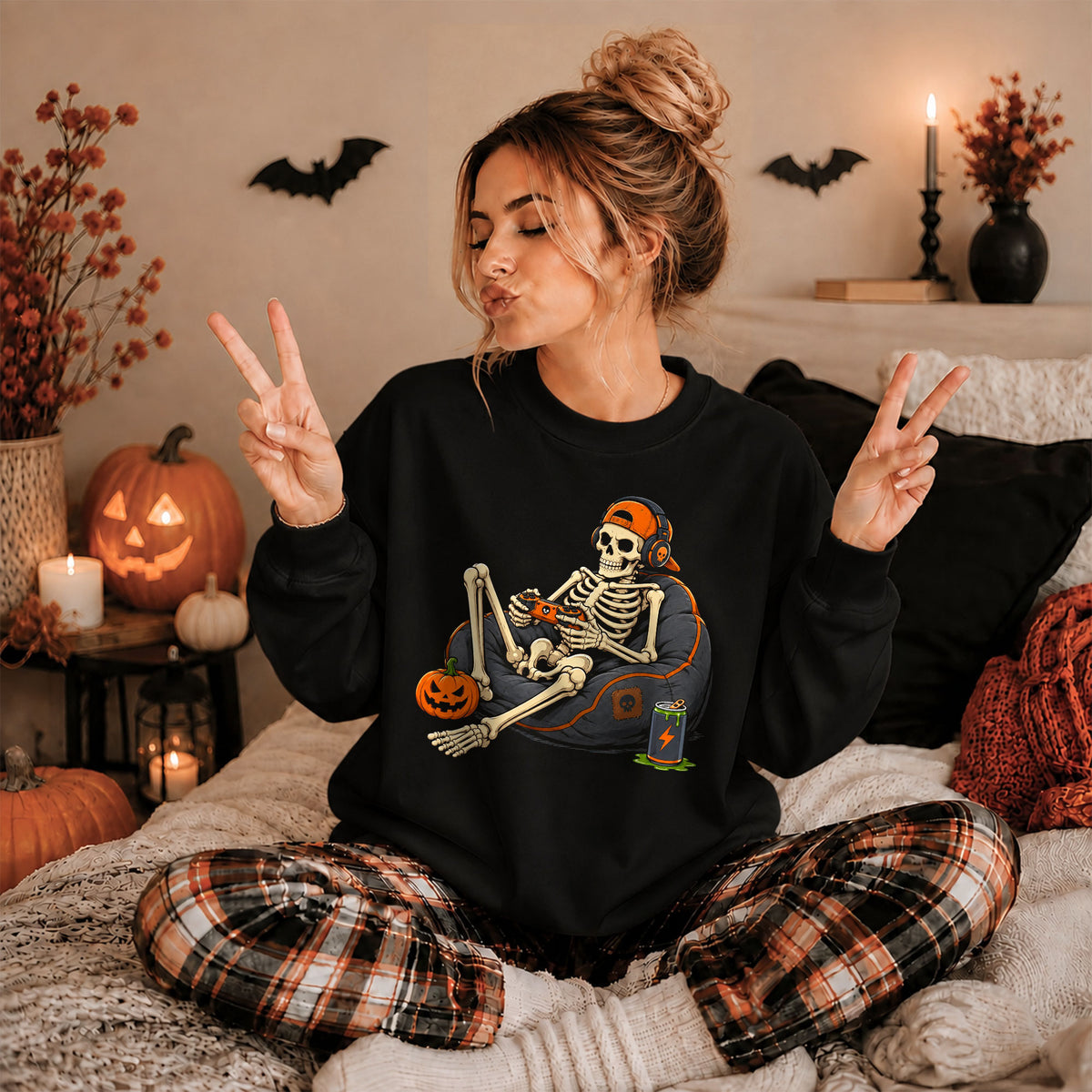 Skeleton Gamer Halloween Sweatshirt, Boys Pumpkin Gaming Shirt, Funny Halloween Gift