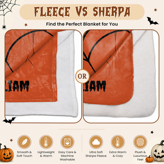 Personalized Halloween Fleece & Sherpa Blanket, Custom Name Spider Web Throw Halloween Gift for Kids