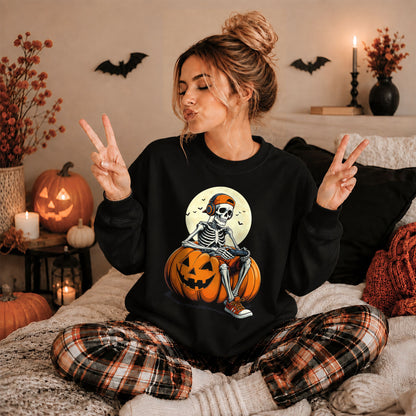 Skeleton Gamer Halloween Sweatshirt, Boys Pumpkin Gaming Shirt, Funny Halloween Gift