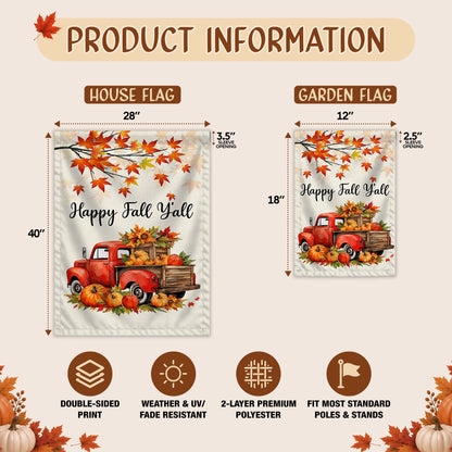 Hello Fall Garden Flag, Welcome Truck Happy Fall Ya'll Floral Pumpkin Outdoor Decor Gift For Family