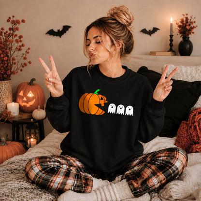 Pumpkin Ghost Graphic Halloween Sweatshirt, Spooky Season Jack O Lantern Shirt, Funny Halloween Gift