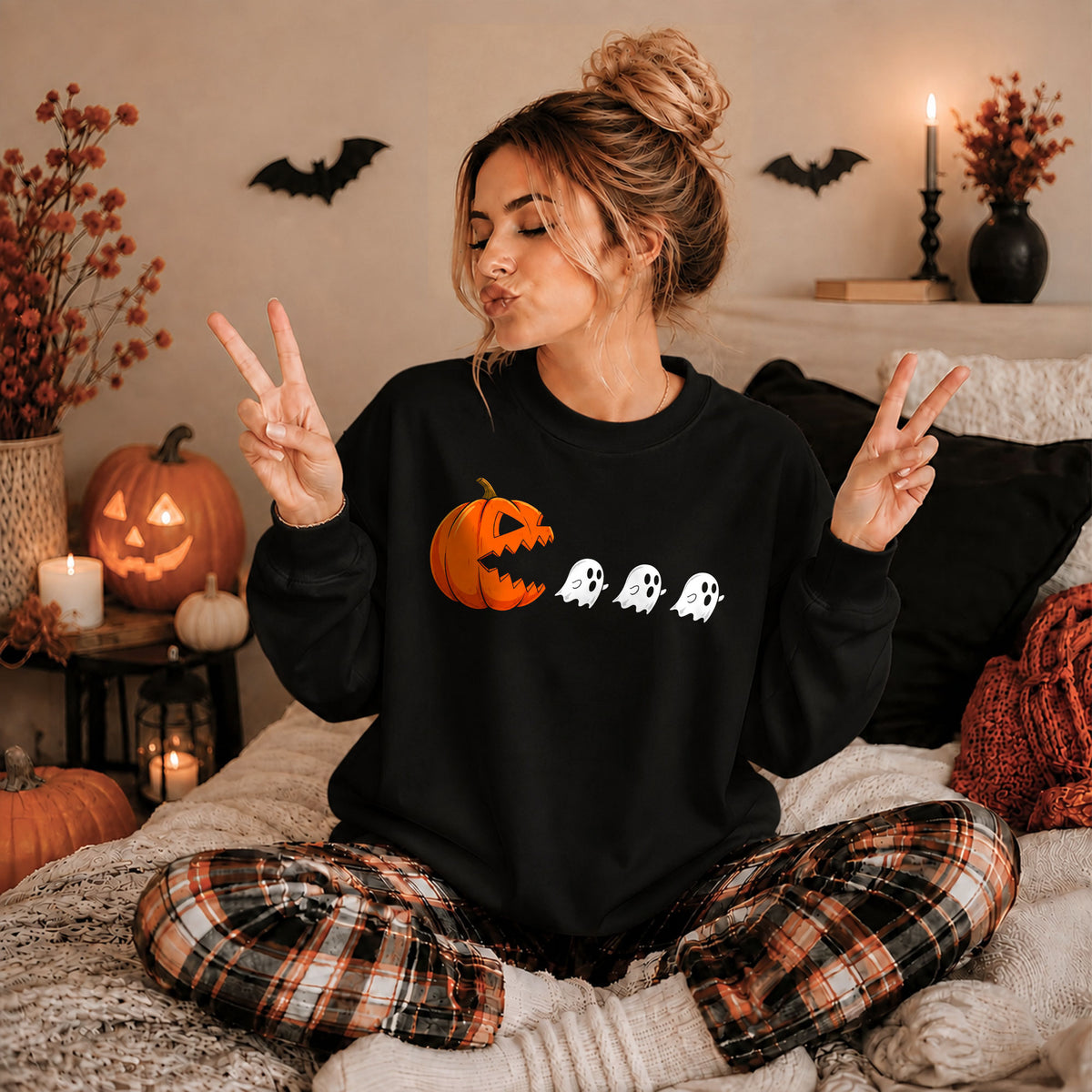 Pumpkin Ghost Graphic Halloween Sweatshirt, Spooky Season Jack O Lantern Shirt, Funny Halloween Gift