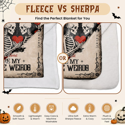 Skeleton Couple Blanket, Gothic Halloween Gift for Couples, Weird Love Design, Personalized Fleece Blanket & Sherpa Blanket