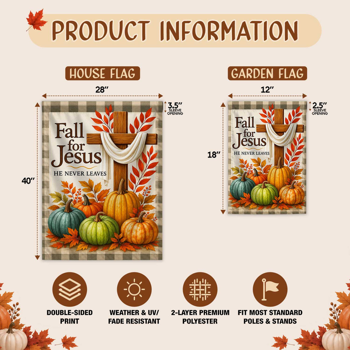 Give Thanks Fall Garden Flag, Rustic Cross Pumpkin Thanksgiving Yard Flag, Autumn Outdoor Decor