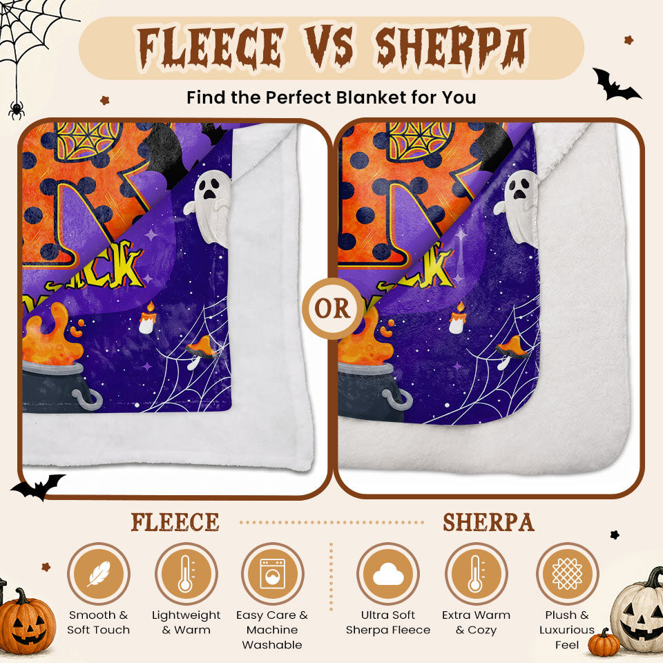 Personalized Halloween Blanket for Kids, Ghost Pumpkin Name Blanket, Fleece & Sherpa Blanket