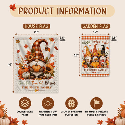 Personalized Thanksgiving Family Flag, Gnome Fall Garden Custom Family Name, Outdoor Decor Gift For Family