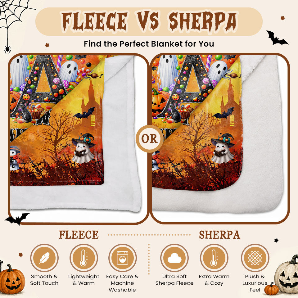 Personalized Halloween Blanket for Kids, Ghost Pumpkin Name Blanket, Fleece & Sherpa Blanket