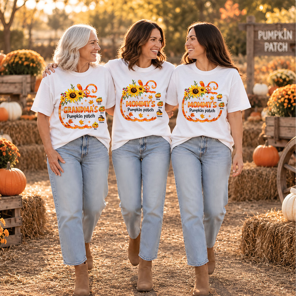 Personalized Grandma Thanksgiving Sweatshirt, Custom Family Name Autumn Pumpkin Patch Family Gift