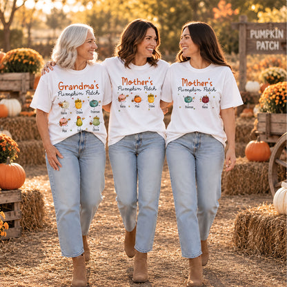 Personalized Grandma’s Pumpkin Patch Shirt & Sweater, Custom Family Names Fall Shirt, Autumn Family Gift
