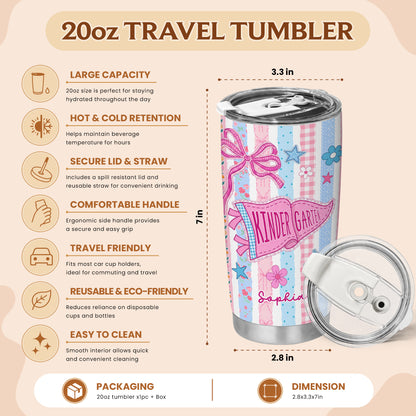 Personalized Back to School Tumbler - Custom Name & Class for Teachers and Students, Pastel Bow 20oz Travel Cup