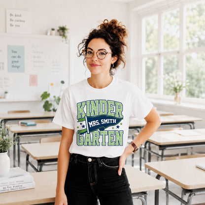 Personalized Back to School Shirt – Custom Name & Grade Preppy Striped Pennant Flag Color Tee for Teachers & Students, Pre-K to 8th Grade Outfit