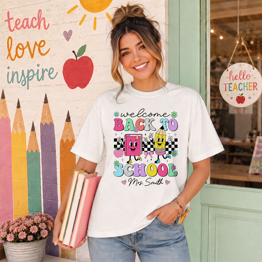 Personalized Welcome Back to School Teacher Student Shirt, Custom Name Back to School T-Shirt, First Day of School Gift Tee