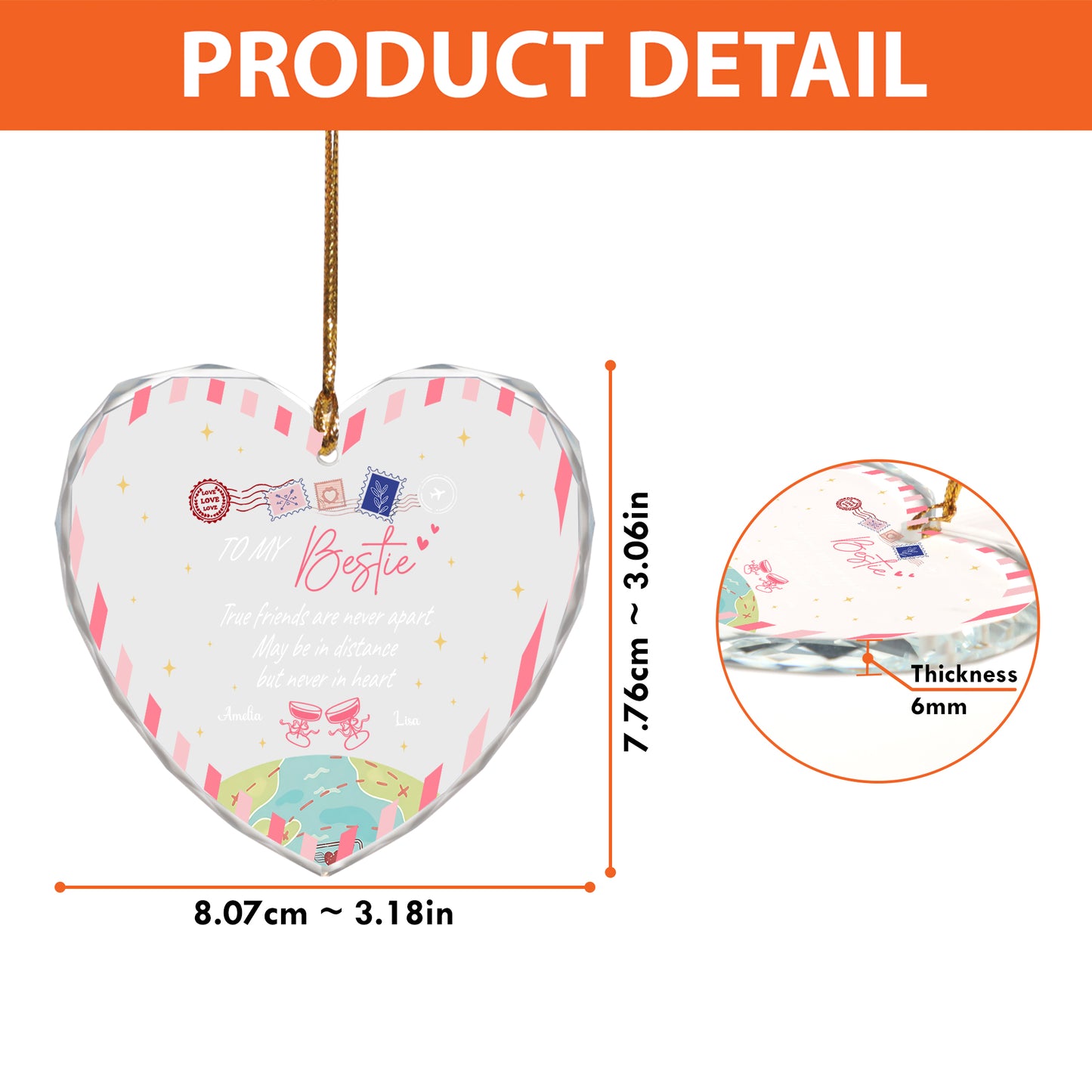 Custom Friends Christmas Ornaments, Heart Shaped Friend Ornament For Anniversary