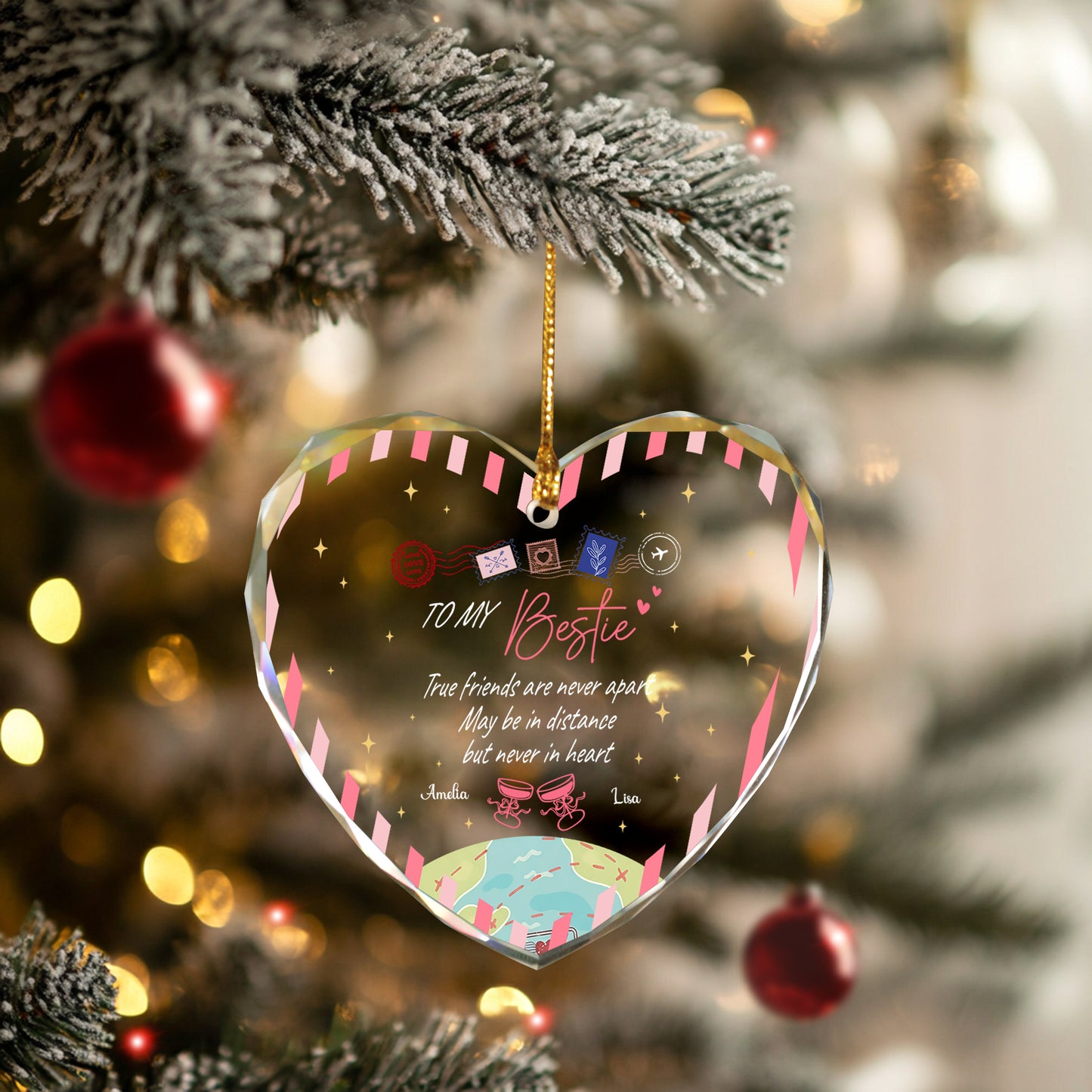 Custom Friends Christmas Ornaments, Heart Shaped Friend Ornament For Anniversary