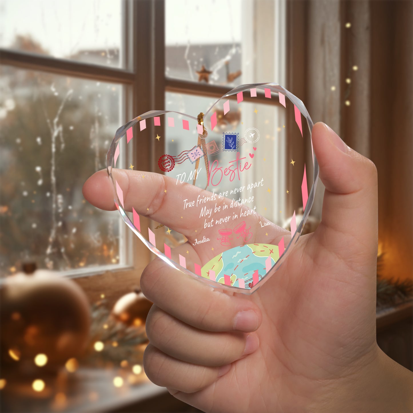 Custom Friends Christmas Ornaments, Heart Shaped Friend Ornament For Anniversary