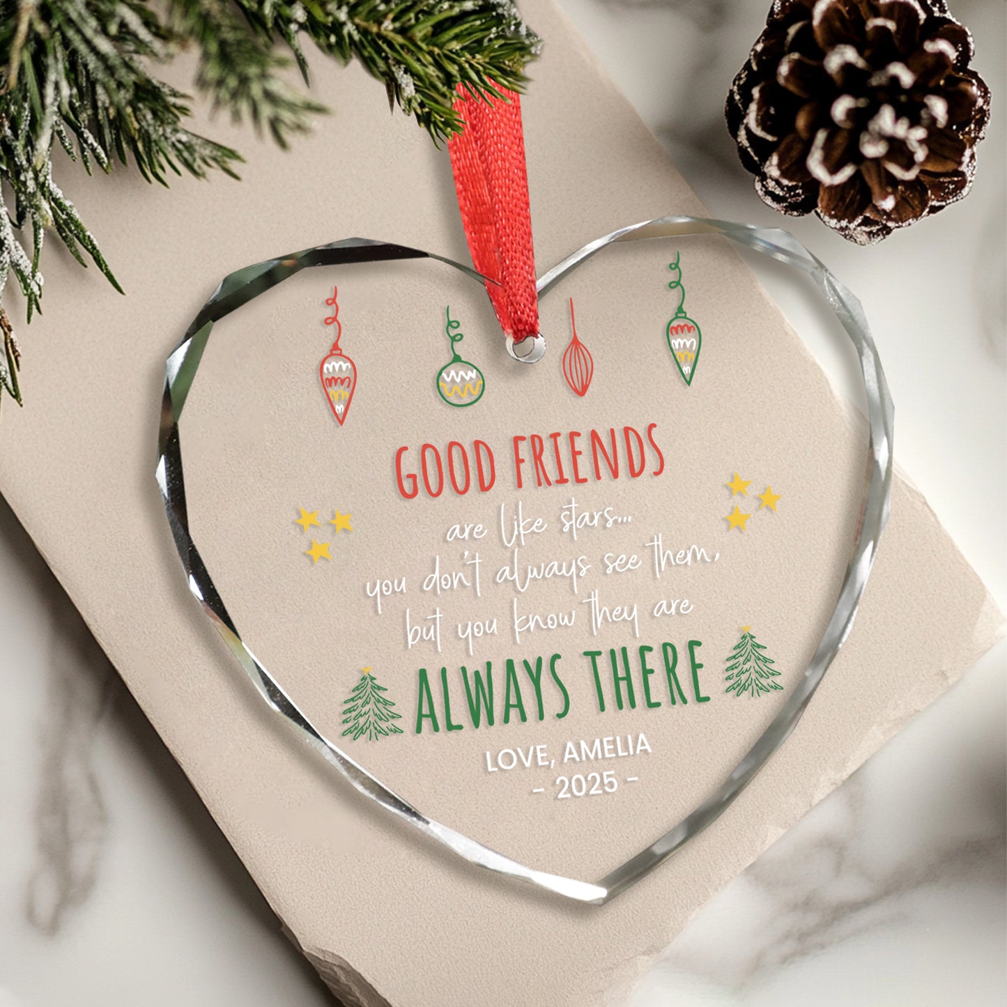 Personalized Best Friend Christmas Ornaments, Heart Shaped Best Friend Ornament