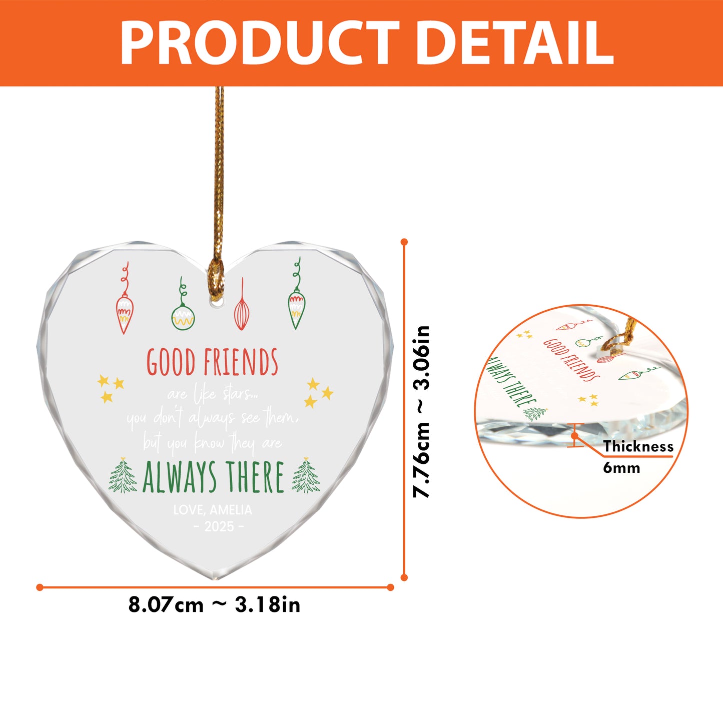 Personalized Best Friend Christmas Ornaments, Heart Shaped Best Friend Ornament