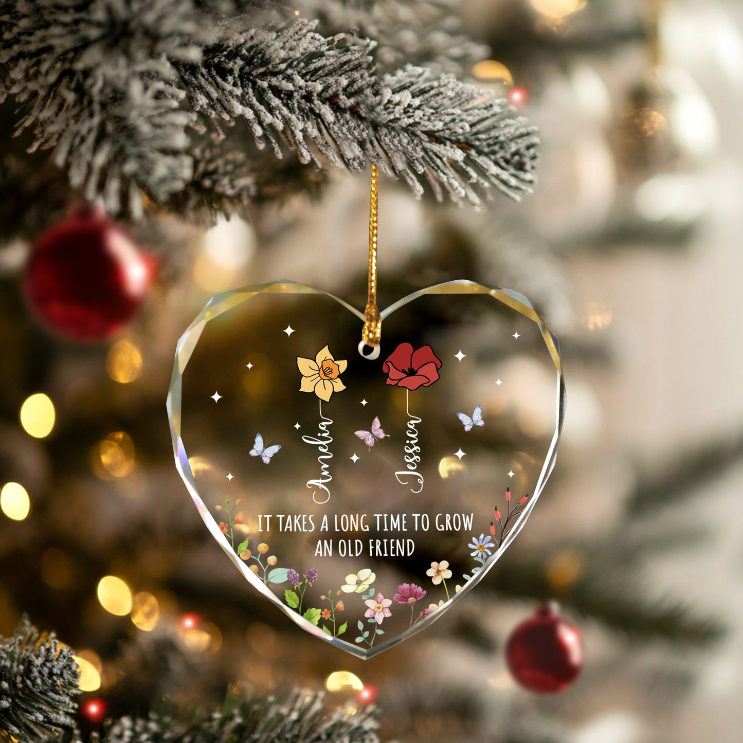 Personalized Heart Shaped Friends Christmas Ornaments, Thank You Gifts For Friends