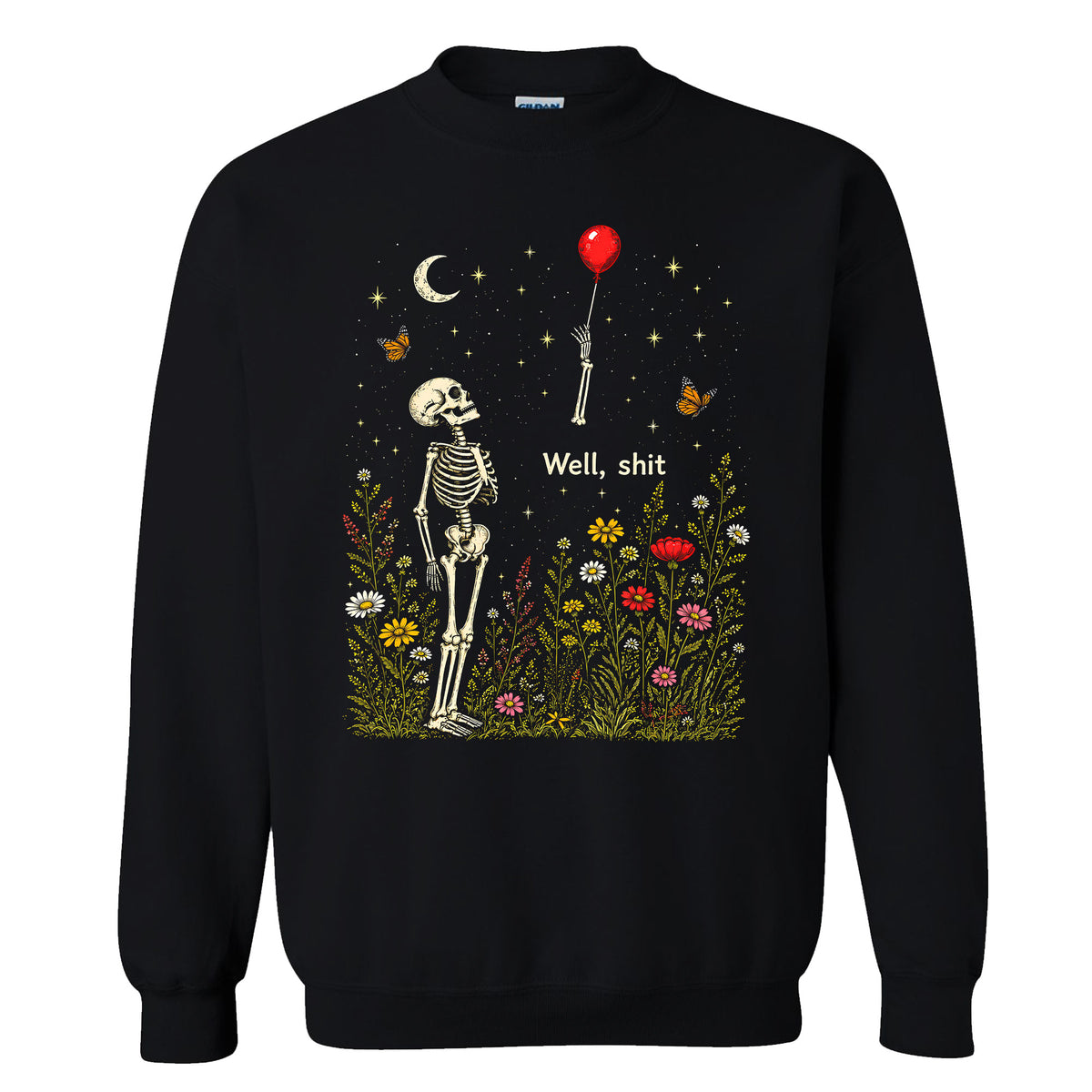 Skeleton Holding Red Balloon Graphic T-Shirt, Funny Halloween Inspired Skeleton Shirt, Spooky Season Casual Tee