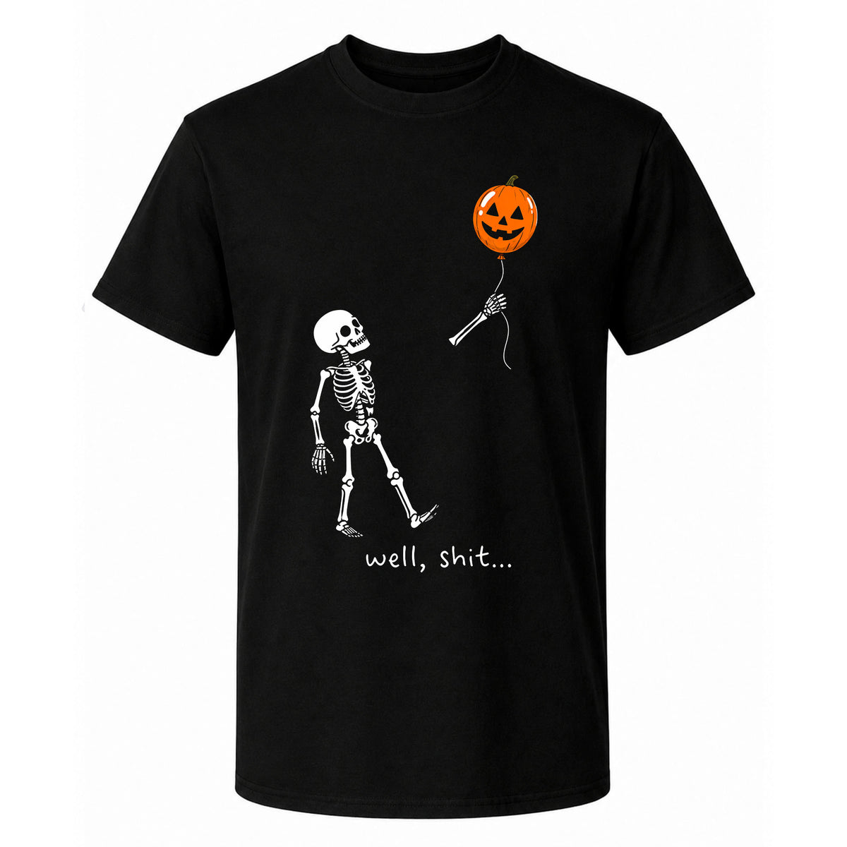Skeleton Holding Red Balloon Graphic T-Shirt, Funny Halloween Inspired Skeleton Shirt, Spooky Season Casual Tee