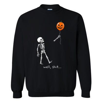 Skeleton Holding Red Balloon Graphic T-Shirt, Funny Halloween Inspired Skeleton Shirt, Spooky Season Casual Tee