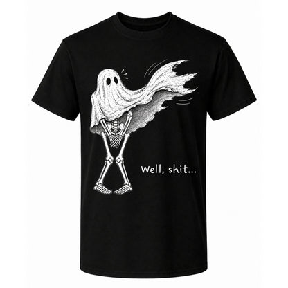 Skeleton Holding Red Balloon Graphic T-Shirt, Funny Halloween Inspired Skeleton Shirt, Spooky Season Casual Tee