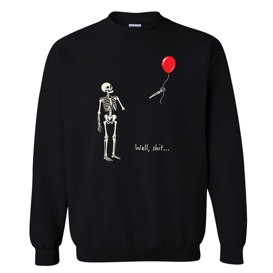 Skeleton Holding Red Balloon Graphic T-Shirt, Funny Halloween Inspired Skeleton Shirt, Spooky Season Casual Tee