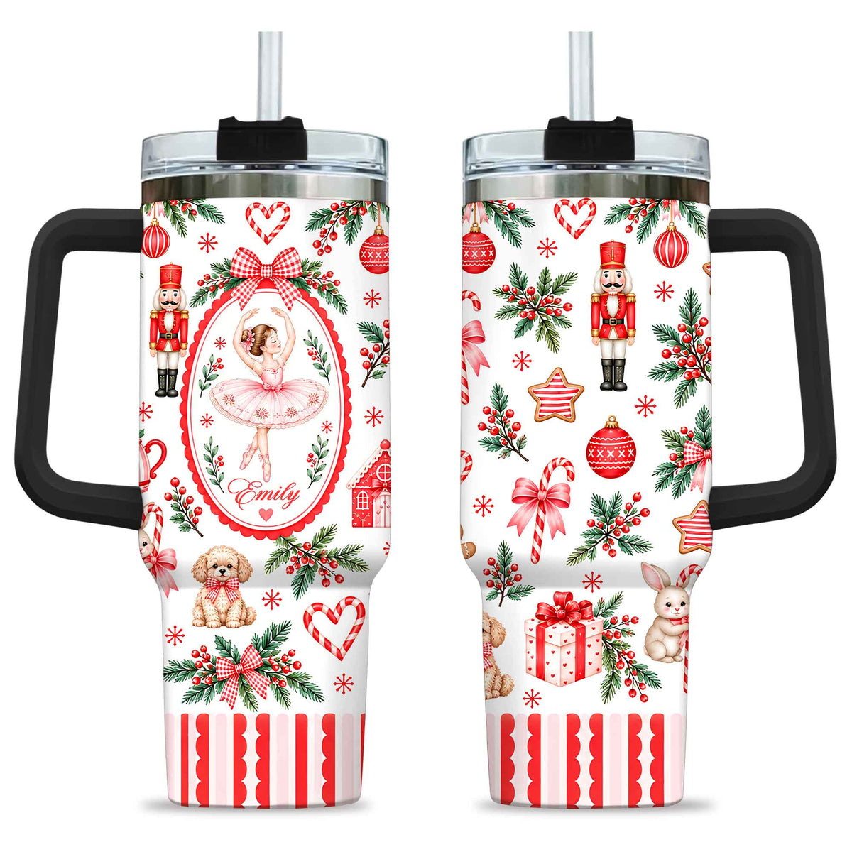 Personalized Nutcracker Ballet Tumbler 40oz, Custom Name Ballerina Cup, Christmas Gift for Girls
