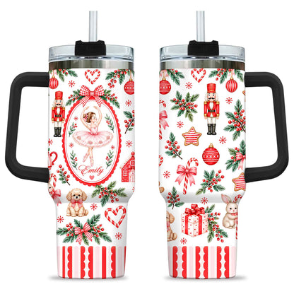 Personalized Nutcracker Ballet Tumbler 40oz, Custom Name Ballerina Cup, Christmas Gift for Girls