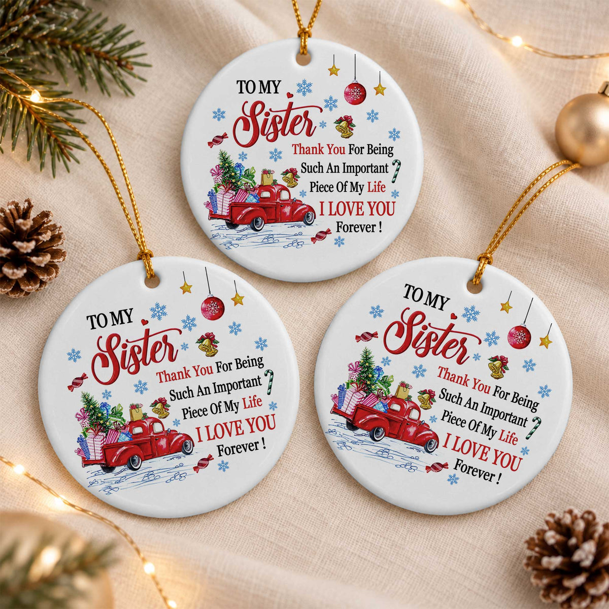 Sister Christmas Ornament, I Love You Forever Keepsake, Christmas Gift for Sister