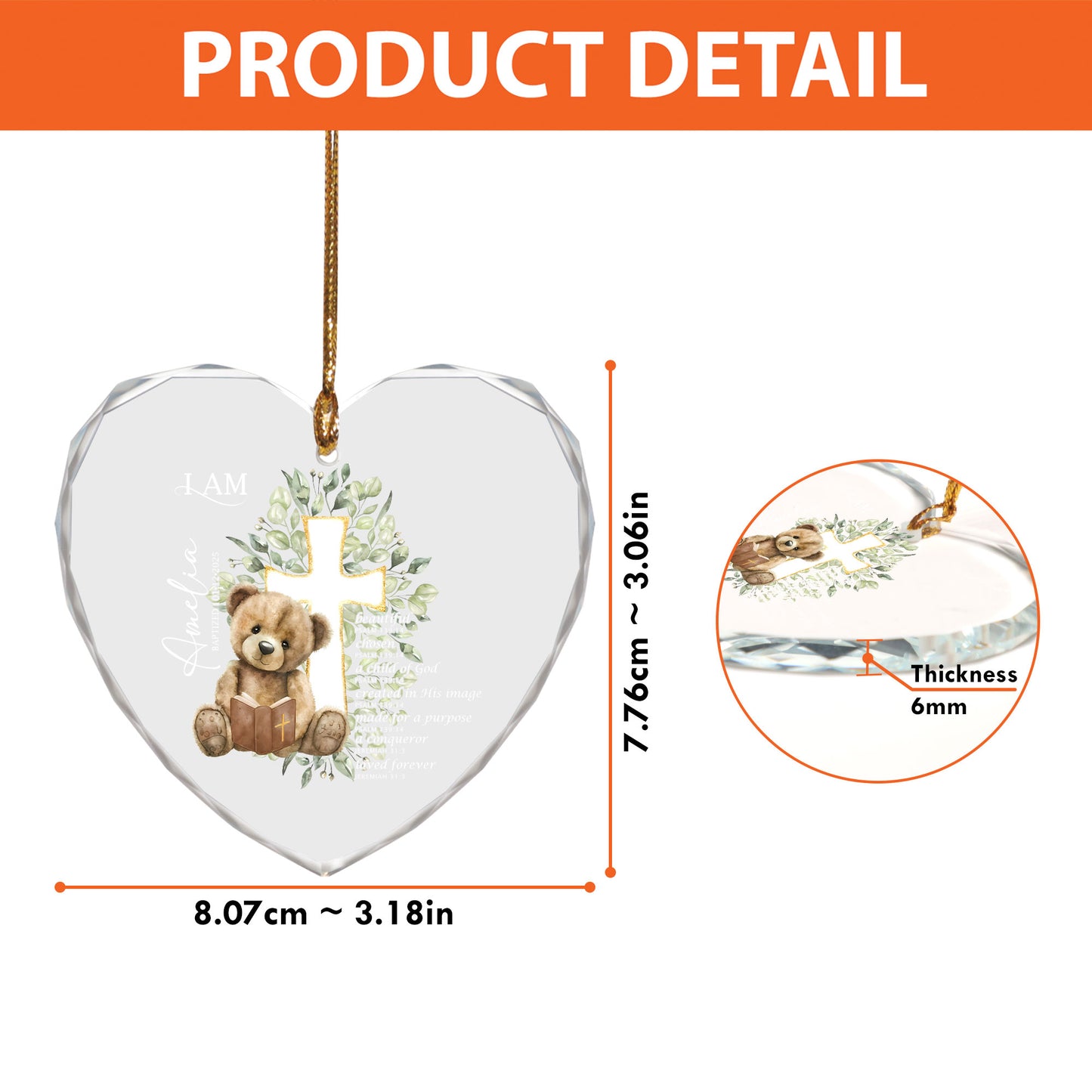 Custom Baptism Christmas Ornament, Personalized Baptism Gifts for Girl Boys