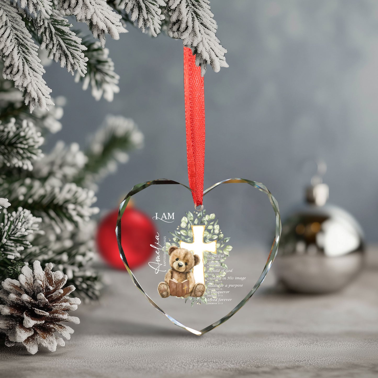 Custom Baptism Christmas Ornament, Personalized Baptism Gifts for Girl Boys