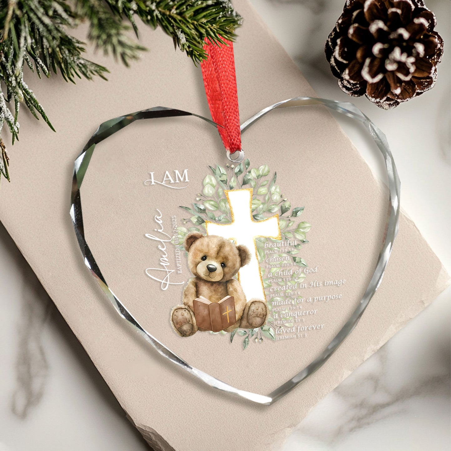 Custom Baptism Christmas Ornament, Personalized Baptism Gifts for Girl Boys