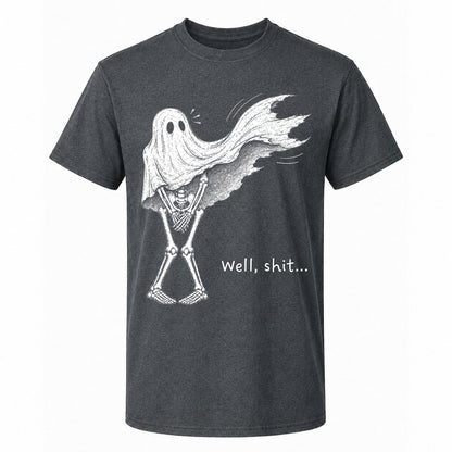 Skeleton Holding Red Balloon Graphic T-Shirt, Funny Halloween Inspired Skeleton Shirt, Spooky Season Casual Tee