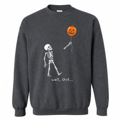 Skeleton Holding Red Balloon Graphic T-Shirt, Funny Halloween Inspired Skeleton Shirt, Spooky Season Casual Tee