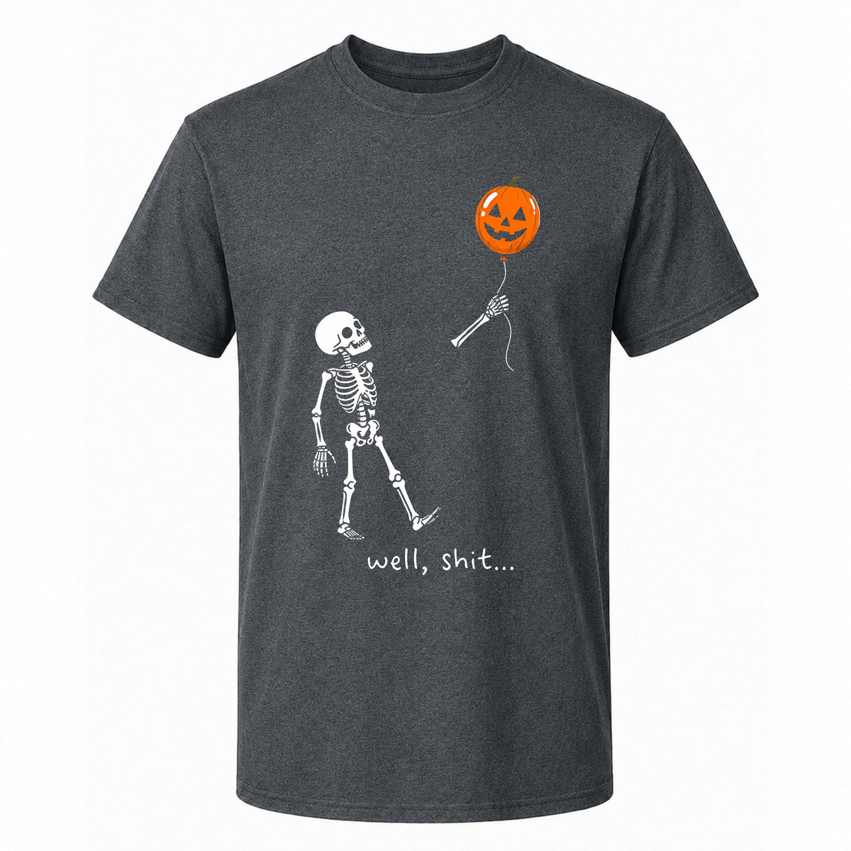 Skeleton Holding Red Balloon Graphic T-Shirt, Funny Halloween Inspired Skeleton Shirt, Spooky Season Casual Tee
