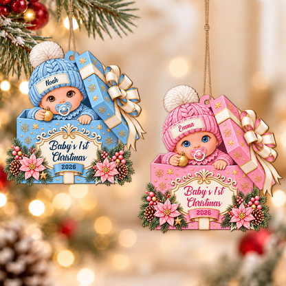 Personalized Custom Shape Wood Ornament - Baby's First Christmas 2026 - Christmas Keepsake Gift