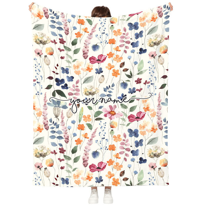 Personalized Fleece Floral Throw Blanket, Flower Bouquet Blanket