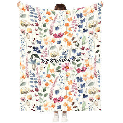 Personalized Fleece Floral Throw Blanket, Flower Bouquet Blanket