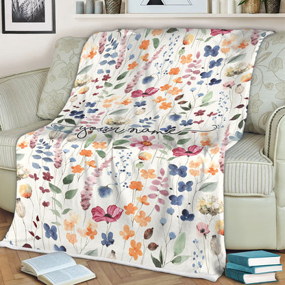Personalized Fleece Floral Throw Blanket, Flower Bouquet Blanket