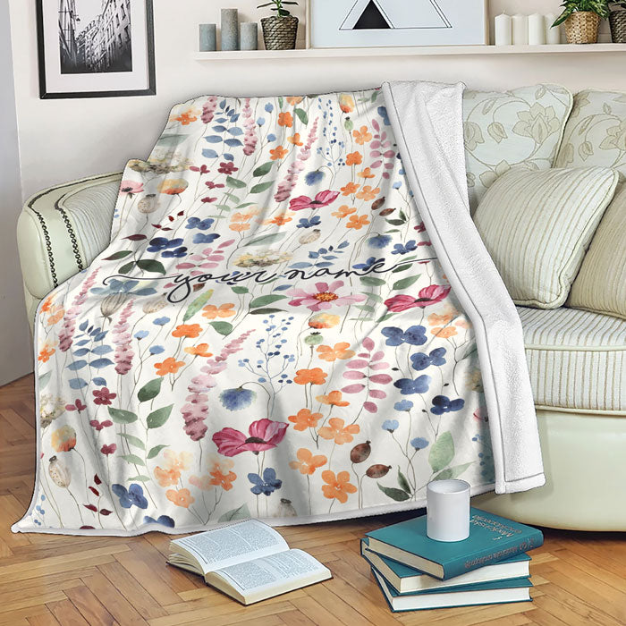 Personalized Fleece Floral Throw Blanket, Flower Bouquet Blanket