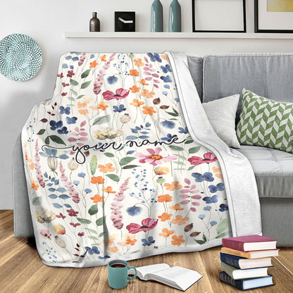 Personalized Fleece Floral Throw Blanket, Flower Bouquet Blanket
