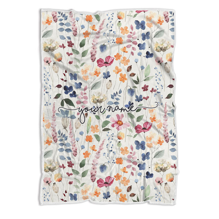 Personalized Fleece Floral Throw Blanket, Flower Bouquet Blanket