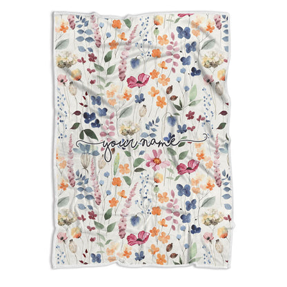 Personalized Fleece Floral Throw Blanket, Flower Bouquet Blanket